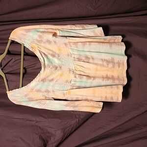 Babydoll Knit Smocked Off-Shoulder Bell Sleeve Top